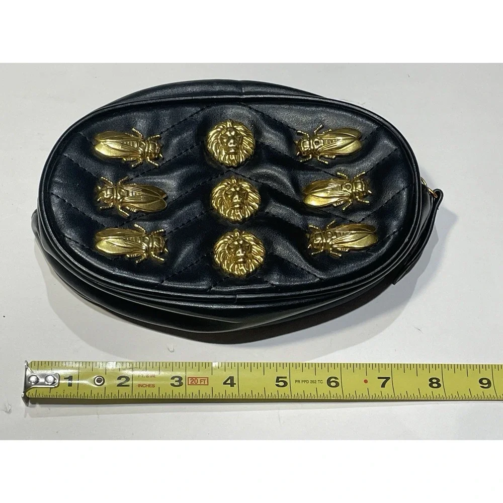 belt purse pouch funny pack embellished with metal lion heads & Flies